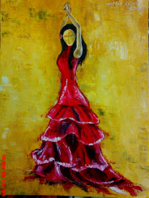 Flamenco dancer wearing a Red dress. Oil painting by Nikhil Kabadi