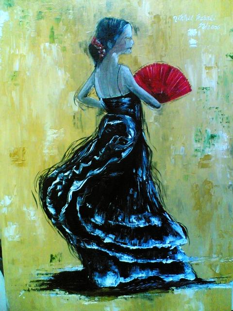 Flamenco dancer wearing a Black dress. Oil painting by Nikhil Kabadi