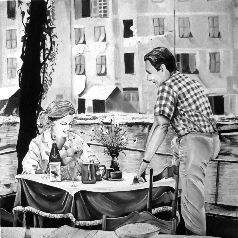 A newly married couple. Joie De Vivre series. Grisaille art by Nikhil Kabadi.