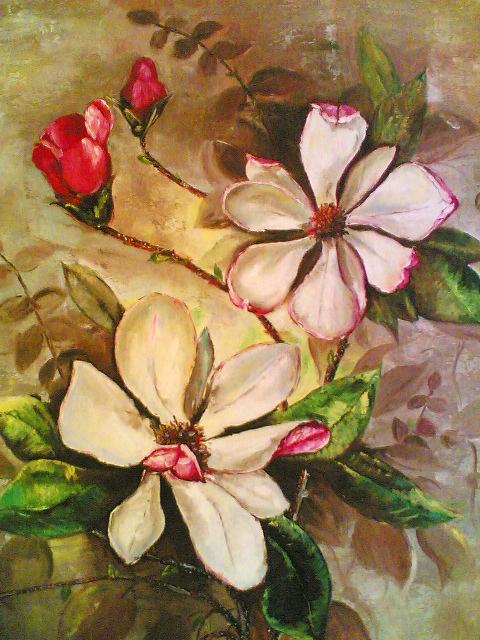 Magnolias flowers. Oil painting by Nikhil Kabadi