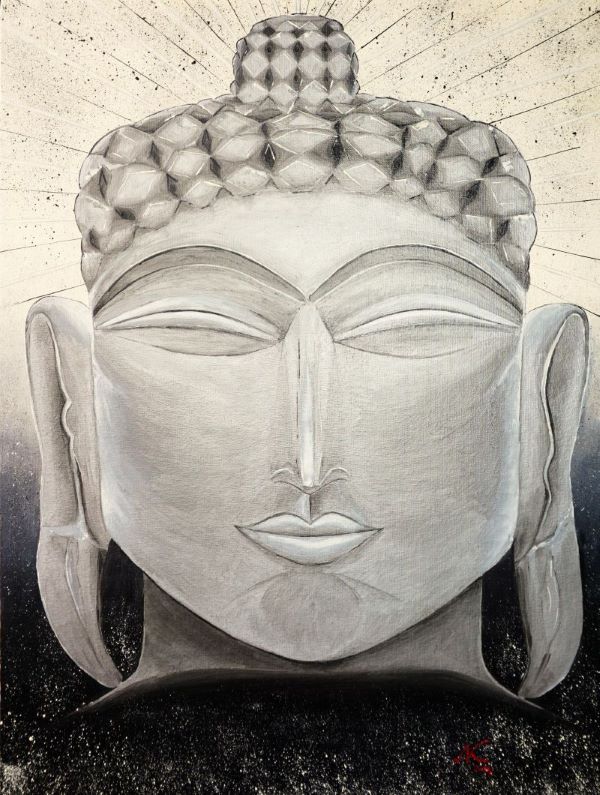 Mahavira. An inspiration from my visit to Halebidu. Oil painting by Nikhil Kabadi.